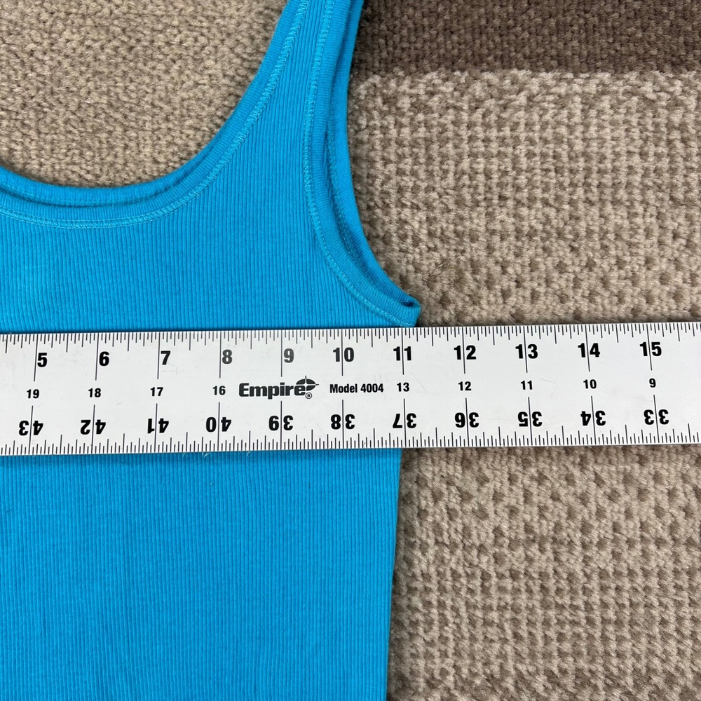 Y2K Hollister Womens Medium Blue Ribbed Scoop Neck Tank Top Seagull Logo Stretch - Picture 5 of 6